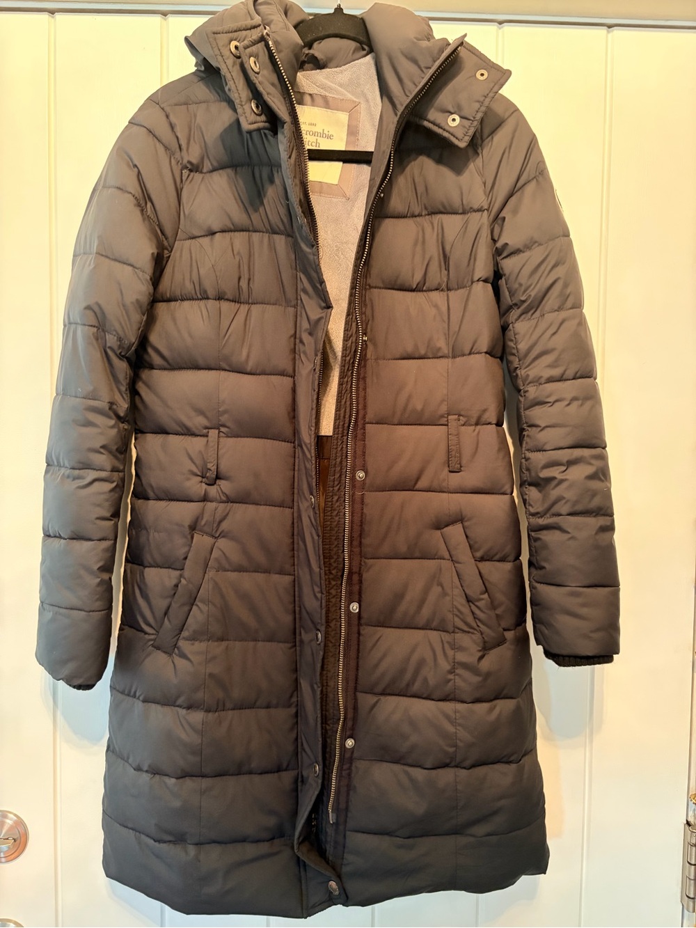 Abercrombie & Fitch Women's Long Puffer Coat - Charcoal Gray